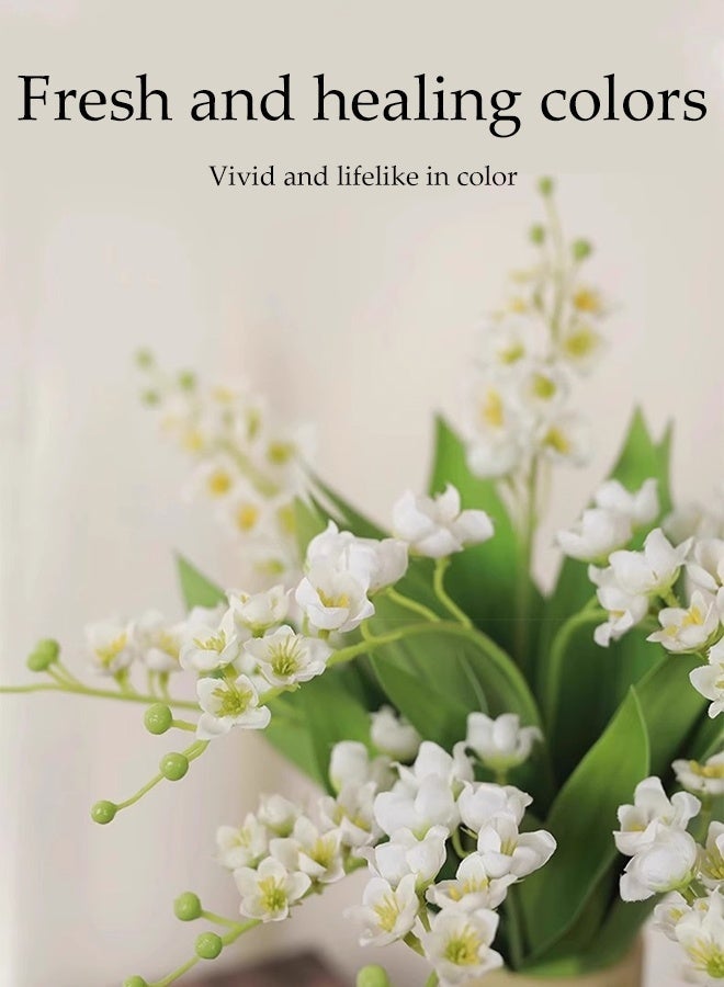 DUNISO 8 Pcs Artificial Flower Lily of The Valley, Faux White Bell Flowers, Wind Chime Orchid, Outdoor Bridal Wedding Bouquet for Home Garden Party (White) - Image 4